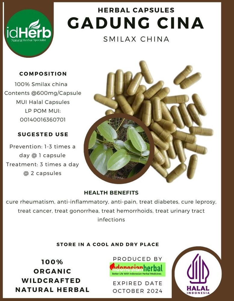 [idHerb] 100-500 CAPSULES Gadung Cina Smilax China Organic WildCrafted
