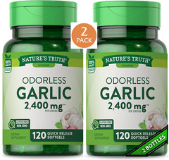 2 Pack High Strength Odorless Garlic 1200mg 240 Softgels (2×120) For Cholesterol