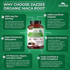 Organic Maca Root 10:1 Extract 1500mg – Energy & Stamina Support, 120 Vegan Caps