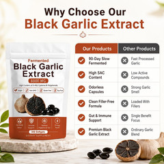 Fermented Black Garlic Extract, Natural Odorless Aged Garlic Supplements, Suppor
