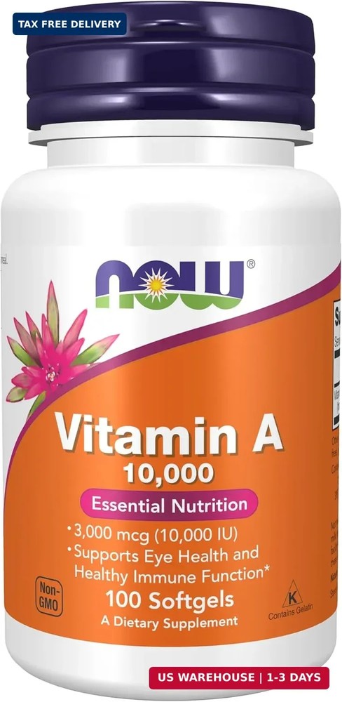NOW Supplements, Vitamin A 10,000 IU, Eye Health*, Essential Nutrition, 100 Soft