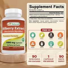 Antioxidant Rich 1000mg Bilberry Capsules – 90 Count, Made in USA, Non-GMO