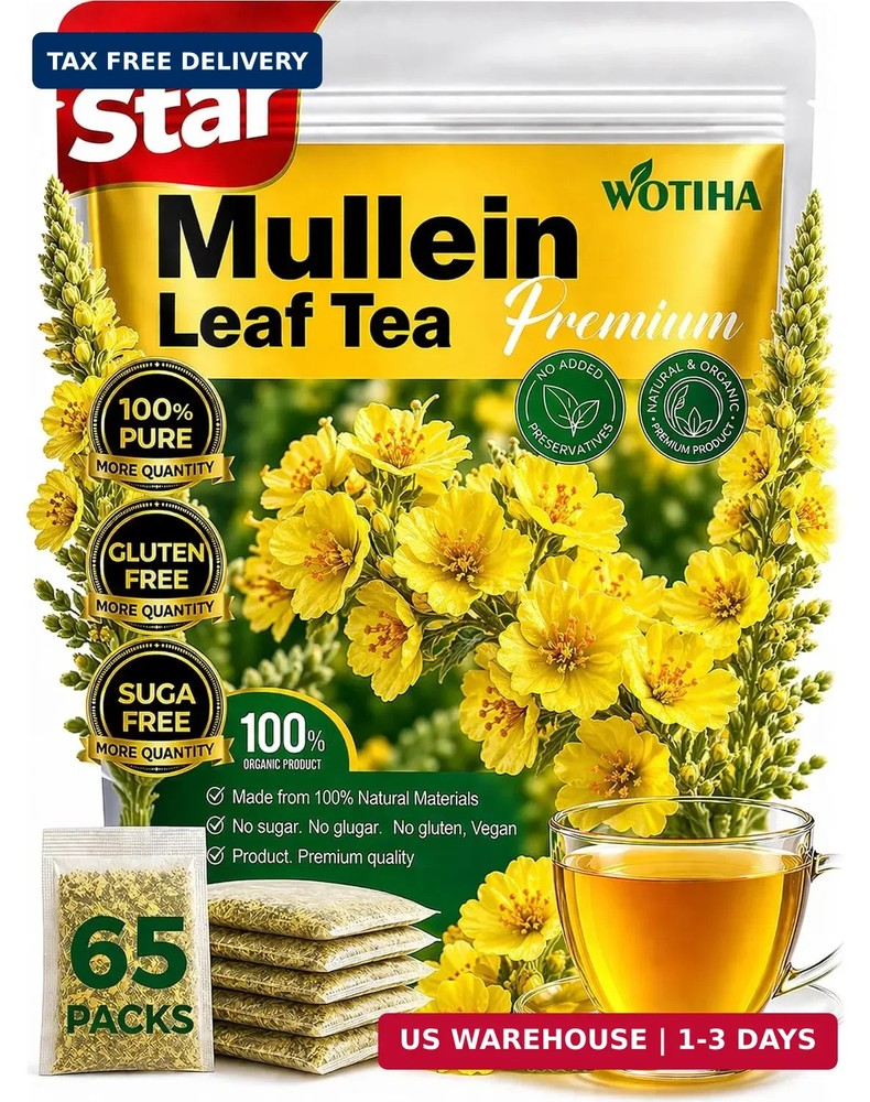 65 Count Value Pack Premium Mullein Leaf Tea Bags – 100% Pure Natural Herbal …
