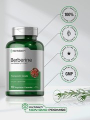 Berberine HCl | 120 Capsules | Vegetarian, Non-GMO, Gluten Free | by Horbaach