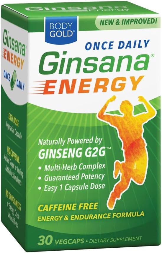 Body Gold Ginsana Energy Once Daily Ginseng G2G VegCap Energy Formula 30 Count
