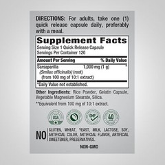 Sarsaparilla Root 1000mg 2X120 Caps Non-GMO Smilax officinalis Gluten Free