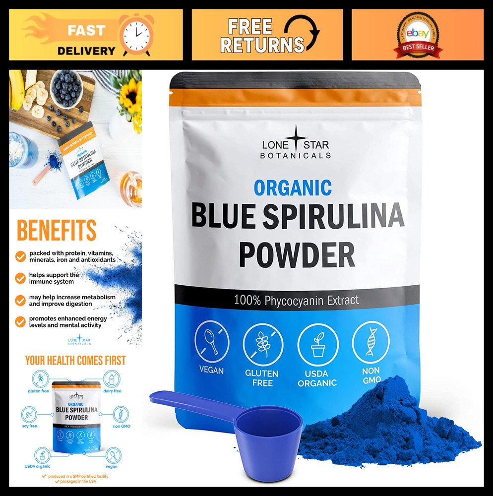 Organic Blue Spirulina Powder – 100% Pure Vegan Superfood, Non-GMO, Gluten-Free,