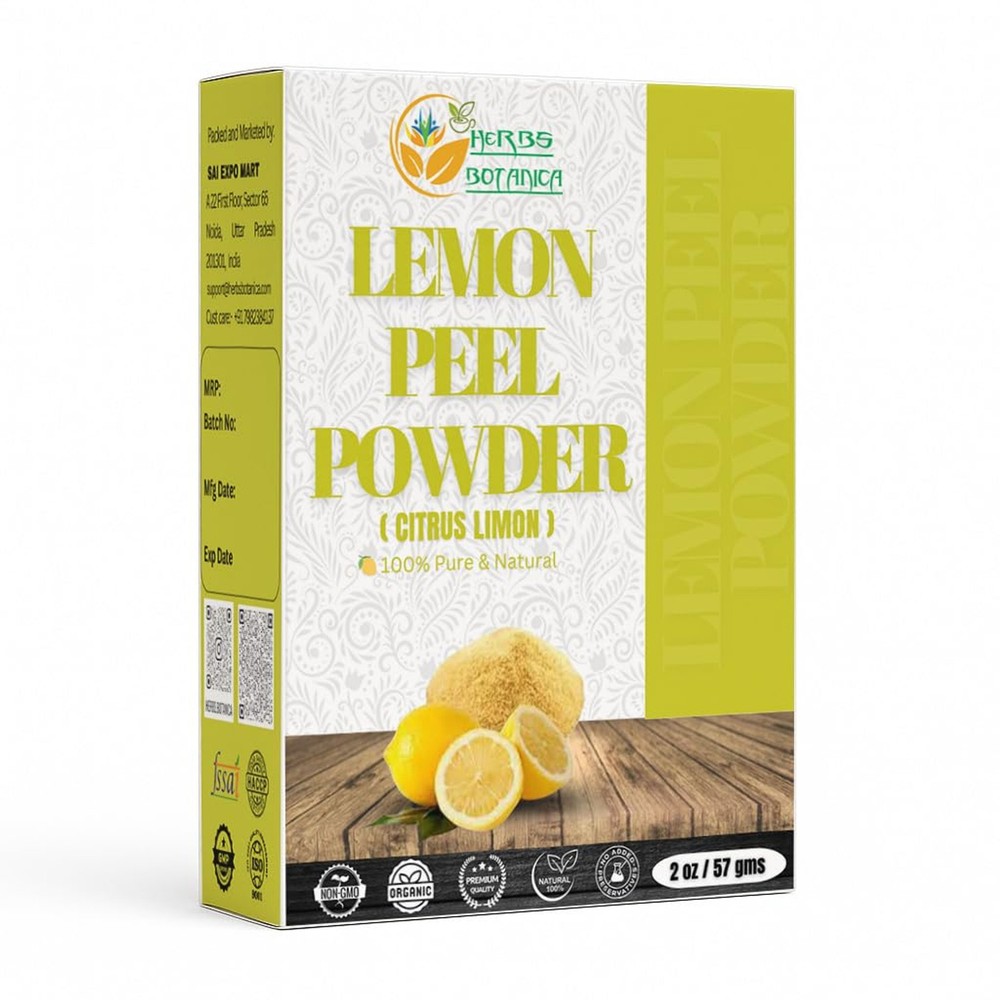 Herbs Botanica Lemon Peel Powder 100% Pure & Organic Dried Lemon Zest Powder for