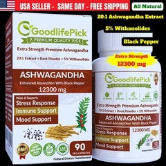 Best Ashwagandha 12300 mg with 5% Withanolides & Black Pepper-90ct Max Benefits