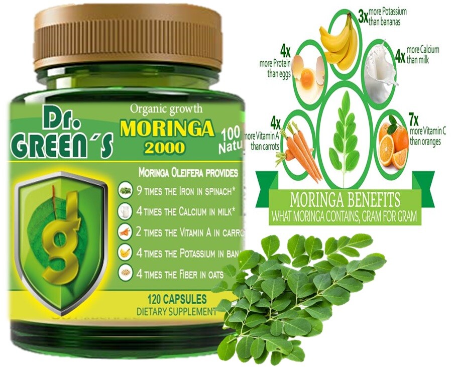 PURE MORINGA oleifera leaf 120 MORINGA ORGANIC CAPSULES 100% MORINGA LEAVES