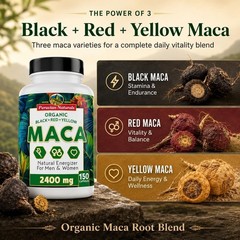 2 Organic Black Red Yellow Maca Root Capsules 300 for Women & Men 800mg – Peru