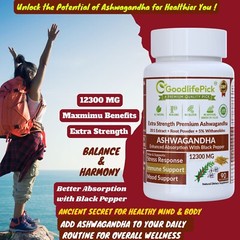 Best Ashwagandha 12300 mg with 5% Withanolides & Black Pepper-90ct Max Benefits