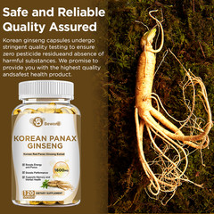 Korean Red Panax Ginseng – 120 Capsules – Extra Strength 1600mg Highest Potency
