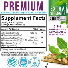 Ashwagandha Supplements – High-Absorption Ashwagandha Root Extract Powder with B