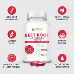 Beet Root Capsules – 1200mg Per Serving – 60 60 Count (Pack of 1)