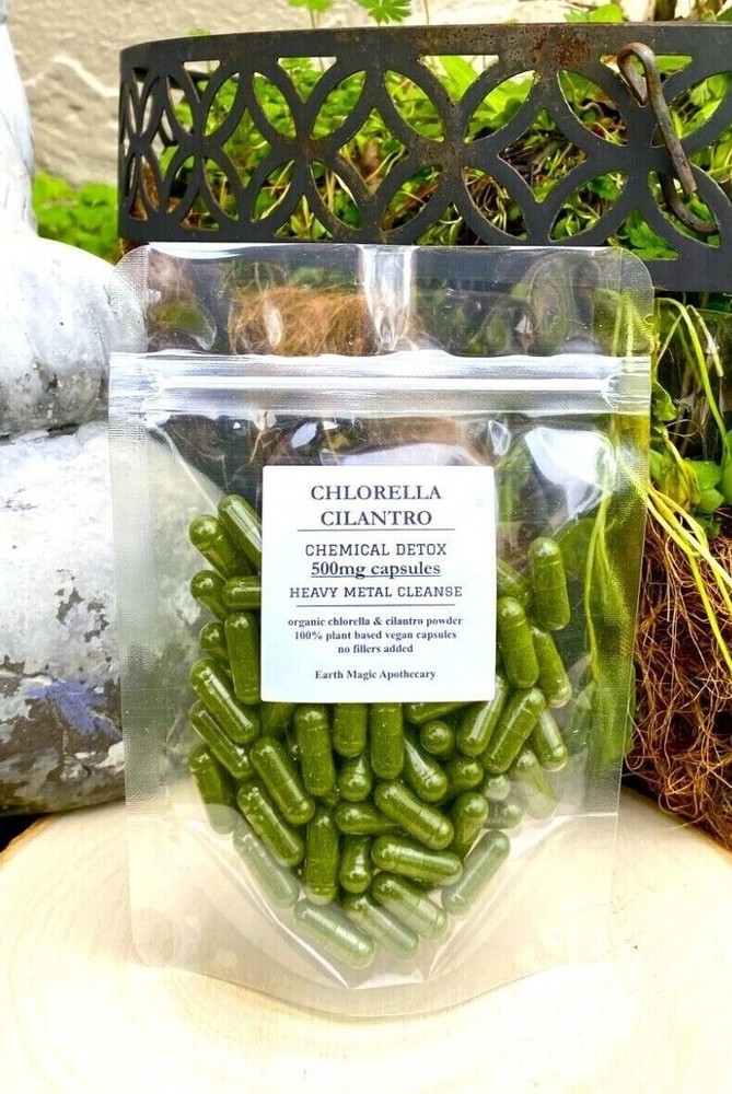 Chlorella Cilantro Organic Capsules, 50-100-200-300-500 Heavy Metal Detox 500mg