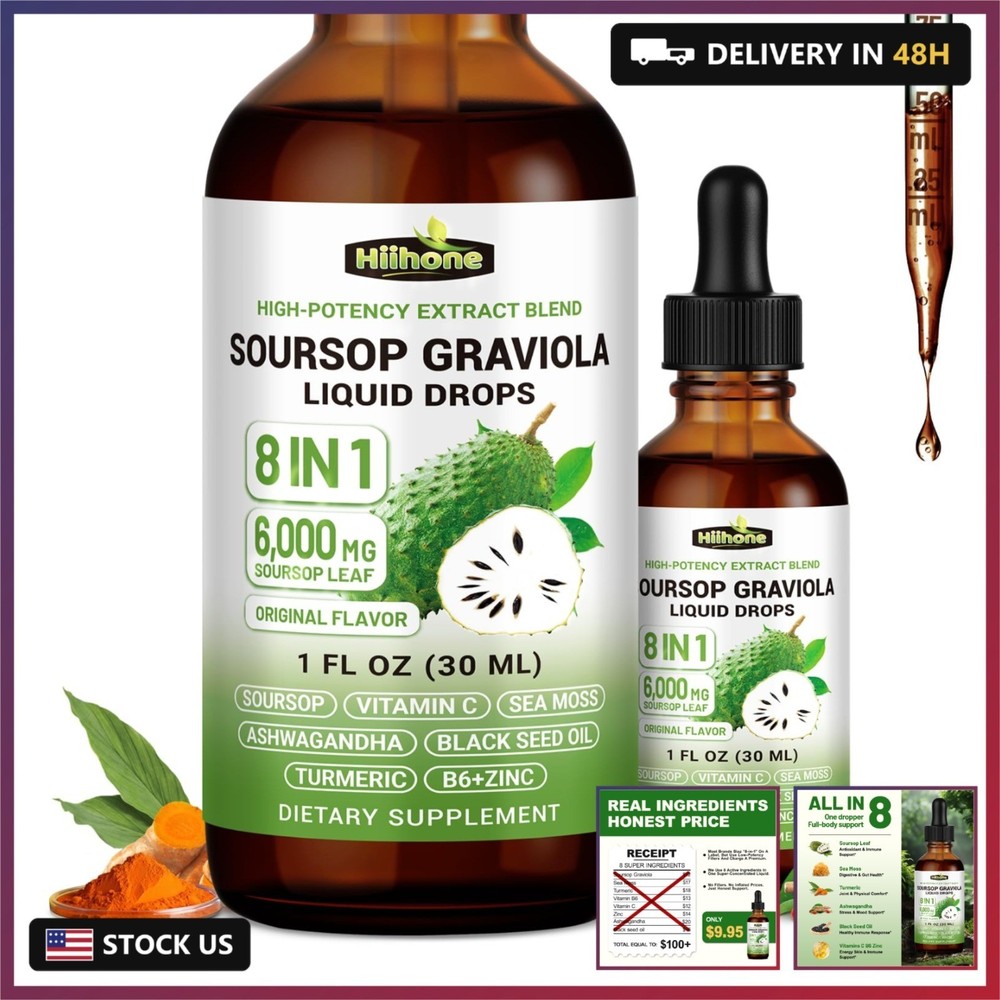 (2 Pack) 8 in 1 Graviola Soursop Leaf Extract Liquid – Soursop Bitters Liquid wi