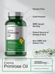 Evening Primrose Oil Capsules 2000mg, 150 Softgels Cold Pressed Non-GMO Horbaach