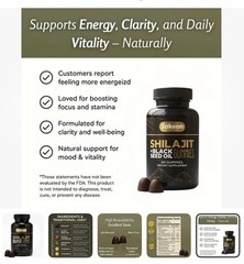 Pure Shilajit Gummies, Men & Women, Shilajit W/ Black Seed Oil 60Pcs, 10/19/26