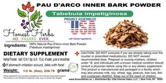 Pau D’Arco inner Bark Powder Wild Crafted, Fresh (Tabebuia impetiginosa), 8oz.