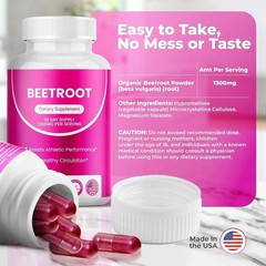 3PCS Rosabella Organic Beet Root 60 Capsules Natural Energy.Boost Blood Pressure
