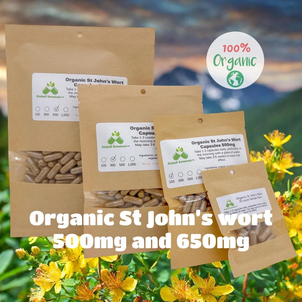 Certified Organic St. John’s Wort (Hypericum perforatum) 500mg and 650mg