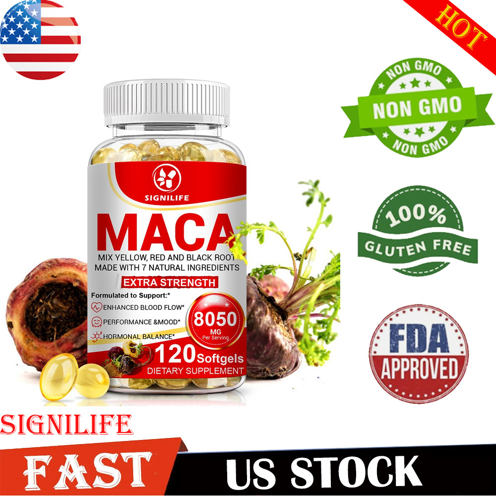 Maca Root Capsules 8050mg |120 Pills | Red, Yellow,Black Maca Supplements