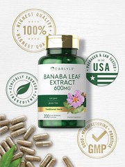 Banaba Leaf Extract 600mg | 200 Capsules | Non-GMO, Gluten Free | by Carlyle