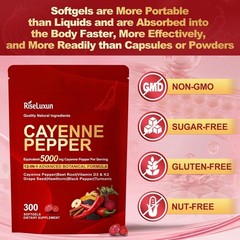 Cayenne Pepper Softgels, with Vitamin D3 K2+E and Extracts of Grape Seed, Hawtho