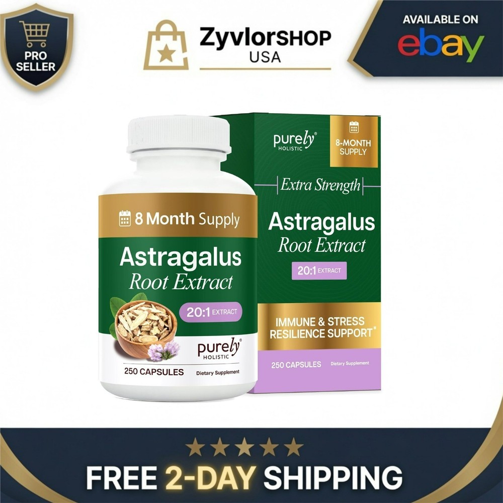 Astragalus Root Extract Capsules 20:1 Immune Support 250 Count