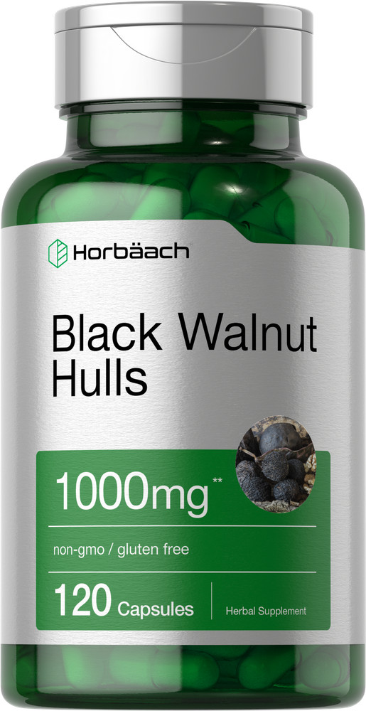 Black Walnut Hulls 1000mg | 120 Capsules | Non-GMO & Gluten Free | by Horbaach