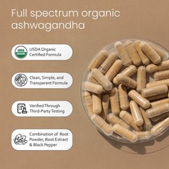 Organic Ashwagandha 2100mg – Full Spectrum Root Powder & Extract, Vegan, Non-GMO