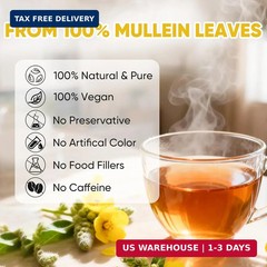 TEAWOO 60 Mullein Leaf Tea Bags, From 100% Natural Mullein Leaves for Lungs Heal