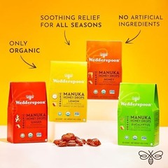 Wedderspoon Organic Manuka Honey Drops, Lemon & Bee Propolis, 20 Count |…