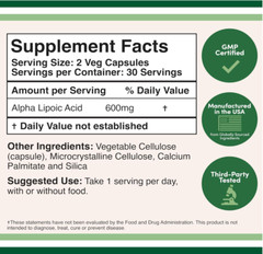 Alpha Lipoic Acid 600mg Extra Strength ALA Supplement Non GMO & Gluten Free
