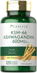 KSM-66 Ashwagandha 600mg | 120 Vegan Caplets | with L-Theanine | by Carlyle