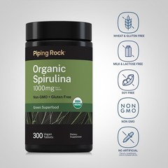 Organic Spirulina Tablets | 1000mg | 300 Count | Vegetarian | by Piping Rock
