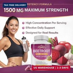 Organic Beet Root Powder 1500mg – High Potency for Heart Health, Energy & Stamin