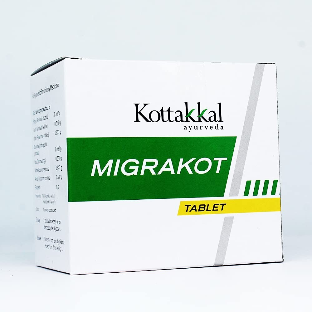 Kottakkal Ayurveda Migrakot 100 Tablets Reduces Migraine Headache FREE SHIPPING