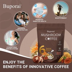 Buporai Instant Mushroom Coffee 6 Mushrooms Lion’s Mane Cordyceps Turkey Tail