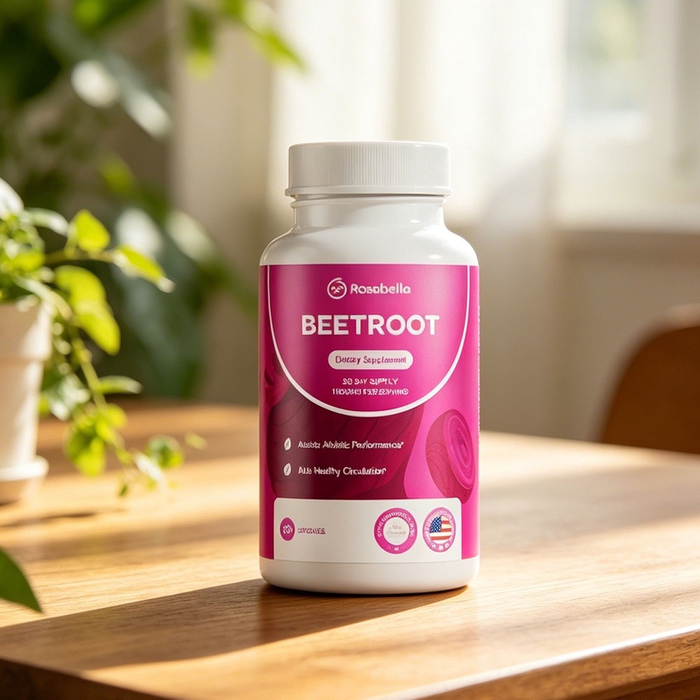 Rosabella Organic Beet Root Powder 1300mg Capsules Support Blood Pressure 60ct