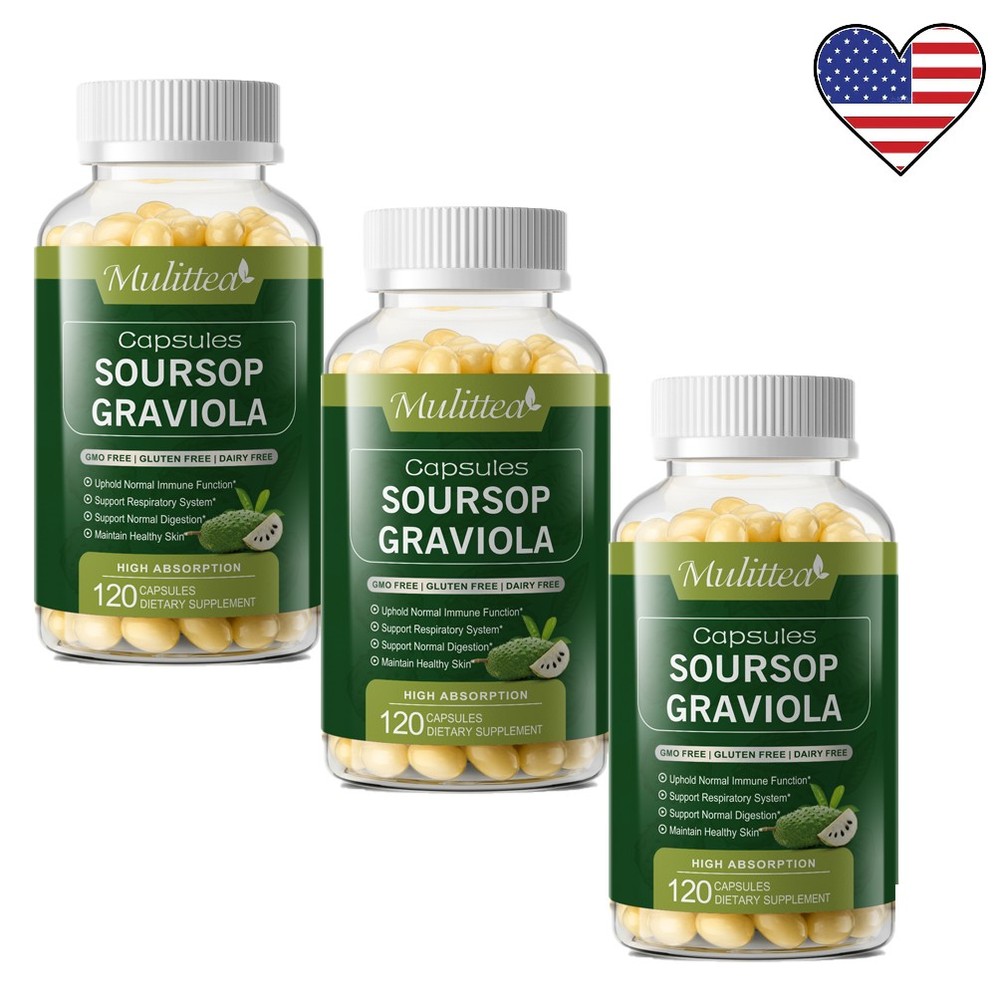 3x Graviola Capsules 1000mg 120 Pure Natural Soursop Capsules Leaves