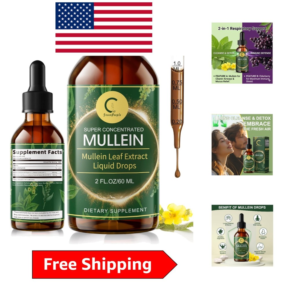 Natural Elderberry & Mullein Leaf Drops – Powerful Lung Cleanse Tincture 2 FL OZ