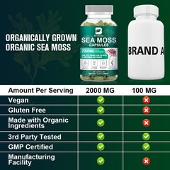 Organic Sea Moss Capsules 120ct Thyroid Support & Immune Booster w/Bladderwrack
