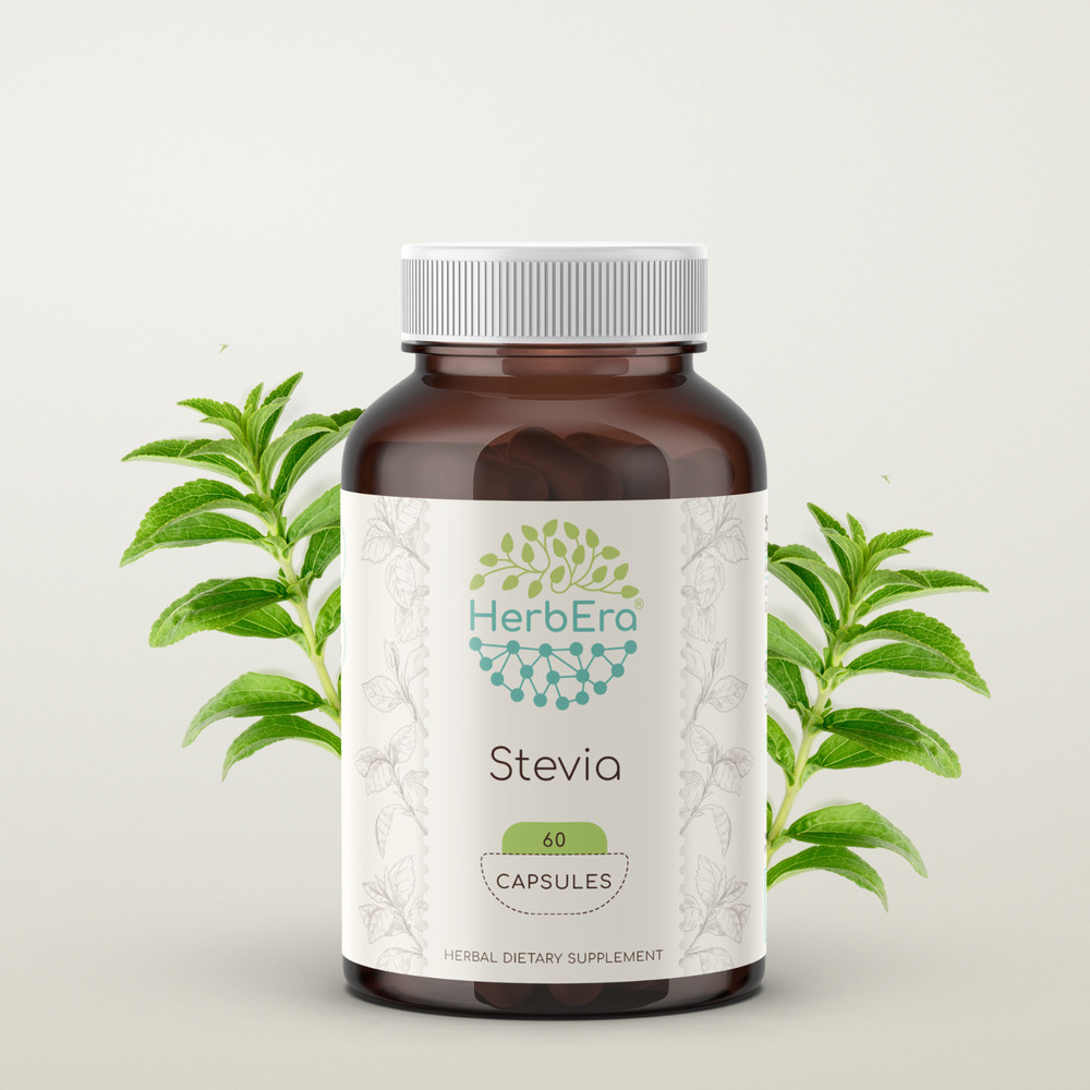 HerbEra Stevia 60/120 Capsules, 500 mg, Organic (Stevia Rebaudiana)