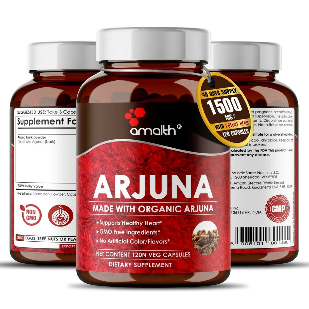 Organic Arjuna Bark Terminalia Powder Heart Health Support 1500mg 120 Capsules