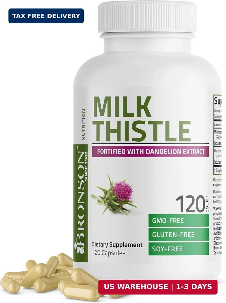 Bronson Milk Thistle Silymarin Marianum & Dandelion Extract, 120 Capsules | 2-in