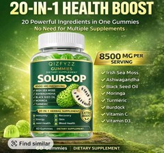 1 PCS Summervibes Soursop Gummies 20-in-1 Herbal Complex Sea Moss Moringa 60ct