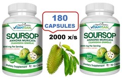 2 PURE GRAVIOLA 2000MG x SERV Soursop IMMUNITY SUPPORT BOOSTER 180 CAPSULES USA