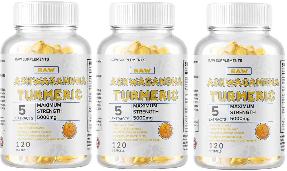 Organic Ashwagandha Capsules 5000mg Strong Stress & Adrenal Support 360 Softgels